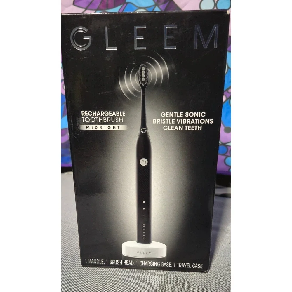 GLEEM Rechargeable Toothbrush Midnight Black Sonic‎ Vibrations 2 Modes NWT